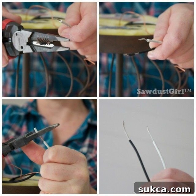 Stripping electrical wires for a new light fixture