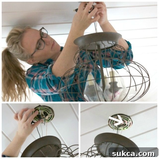 Pushing connected wires into the junction box