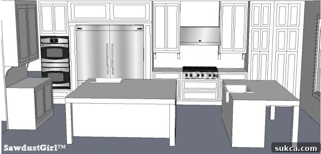 Kitchen layout with ovens near the kitchen entry, illustrating potential traffic flow challenges.