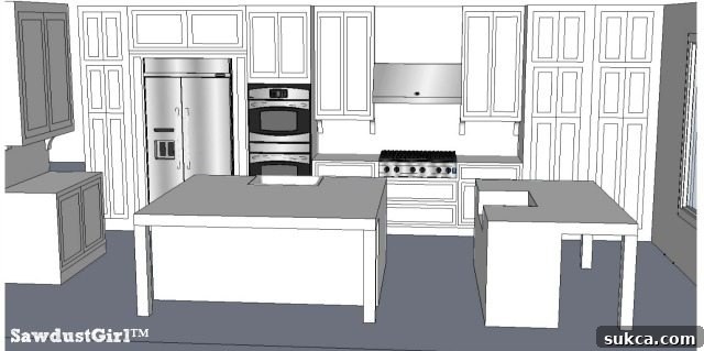 Kitchen layout emphasizing increased pantry space, achieved by incorporating a smaller refrigerator.