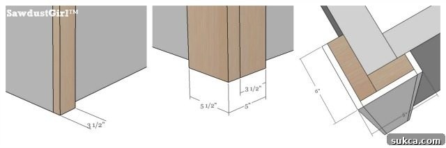Diagram showing dimensions for decorative column framing and wrapping