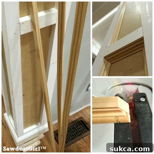 Decorative columns with optional applied trim inside the panels