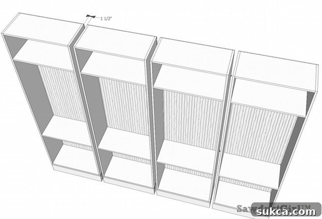 Library wall to wall bookcases - free and easy plans from https://sawdustgirl.com.