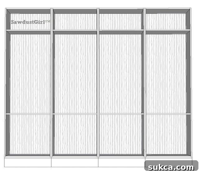 Library wall to wall bookcases - free and easy plans from https://sawdustgirl.com.