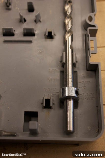 Assortment of Kreg drill bits with stop collars set for different thicknesses