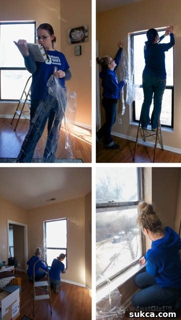 Applying FrostKing window shrink film to a taut, wrinkle-free surface