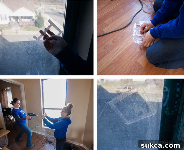 Patching melted window shrink film to maintain insulation