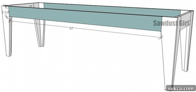 Guide to attaching long aprons to complete the robust frame of your DIY Tapered Leg Bench, ensuring stability and strength.