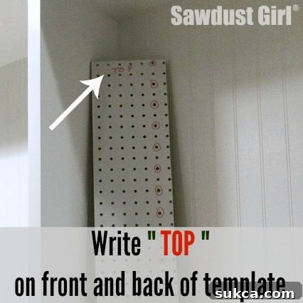 DIY Shelf Pin Drill Jig with 'TOP' clearly marked
