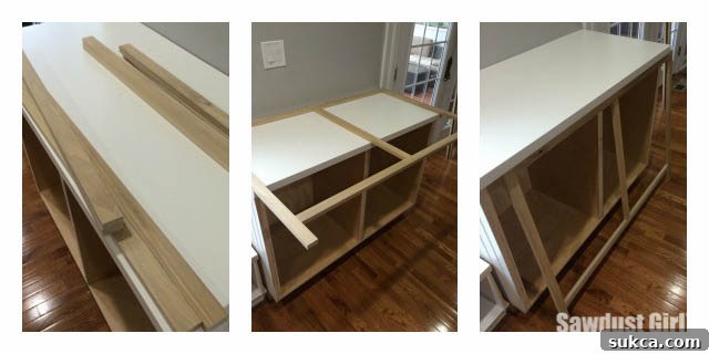 Completed DIY China Cabinet Base with Decorative Toekick