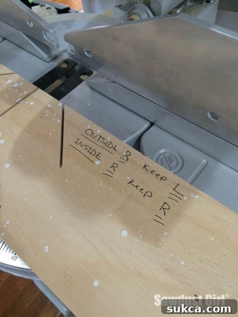 Right side labels for crown molding cutting guide jig