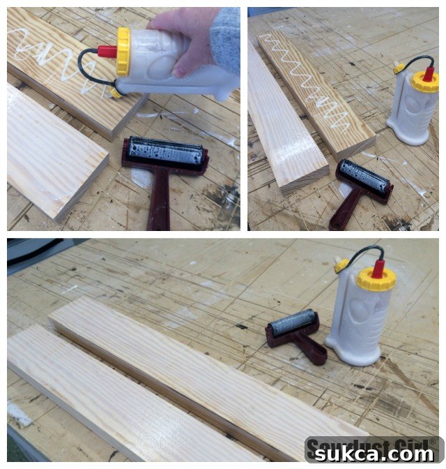 Glu-Bot and rubber brayer, essential tools for precise glue application and spreading.