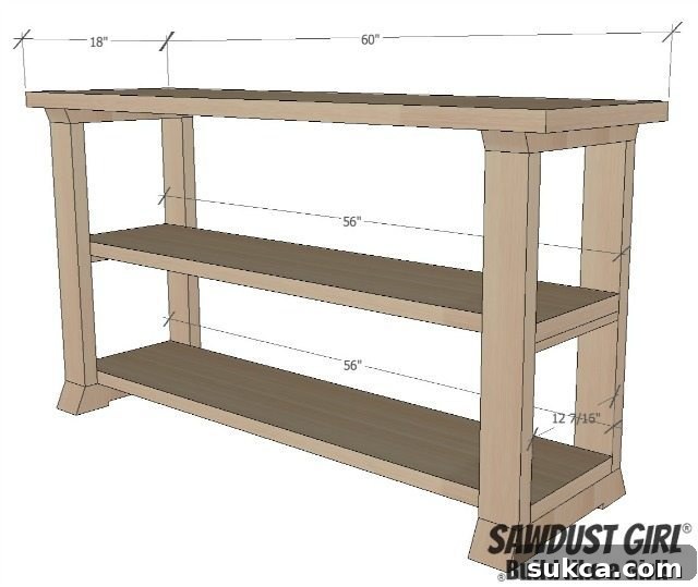 DIY Three Shelf Console Table Plans 8 Three shelf console table - free and easy project plans from https://sawdustgirl.com.