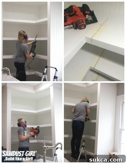 The initial phase of demolition, meticulously tearing down the old pantry structure with precision tools to preserve reusable materials for a sustainable renovation.