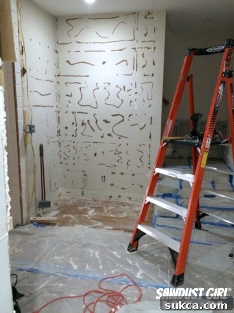 A comprehensive home renovation project where the entire pantry and hall closet are completely gutted, leaving a blank canvas for new design.