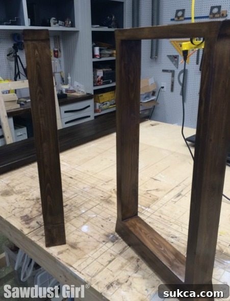 Finished and painted wood console table legs, ready for final assembly