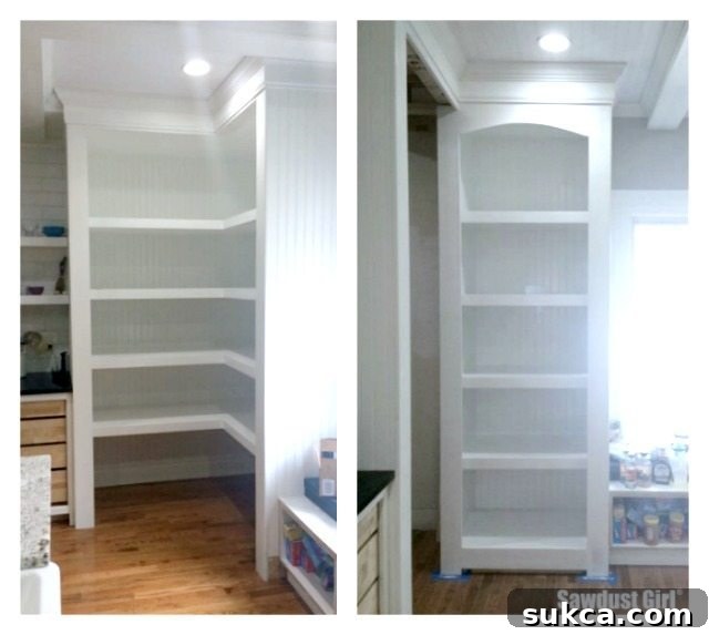 Beautifully renovated pantry area now a custom display cabinet with an elegant arch design