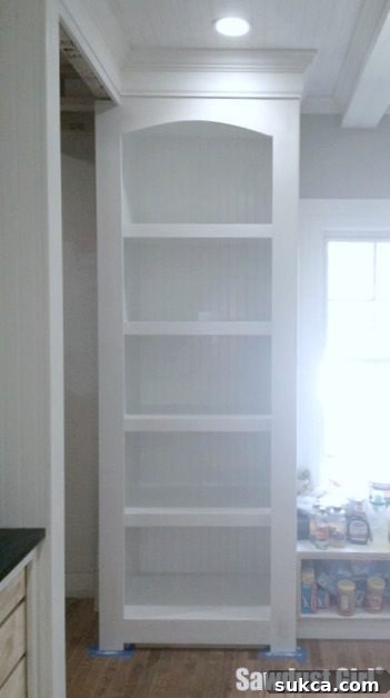 Final view of the custom display cabinet, highlighting the beautiful arch and overall craftsmanship