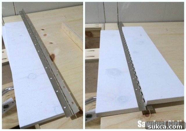 The Ultimate Space-Saving DIY Corner Cabinet 13 Securely Attaching Piano Hinge to Cleats for Cabinet Pull-Out