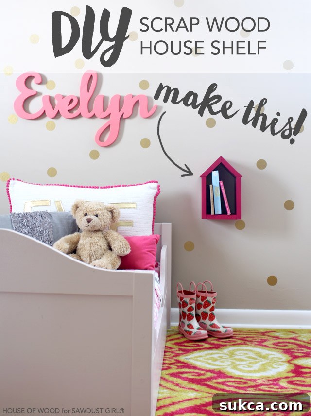 Pin this tutorial: How to build a DIY scrap wood house shelf for charming home decor and storage