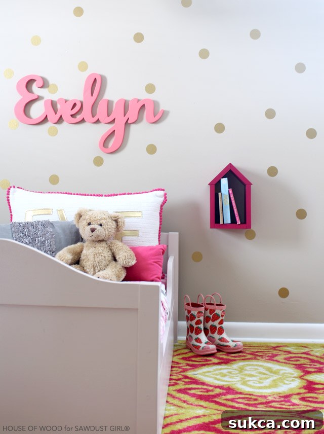 Custom wood name sign and personalized decor for a child's room
