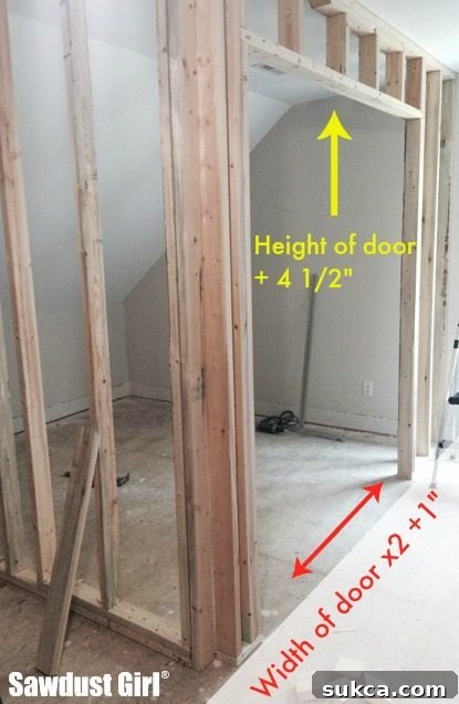 Rough Opening Ready for Pocket Door Frame How to install a pocket door frame ~ https://sawdustgirl.com