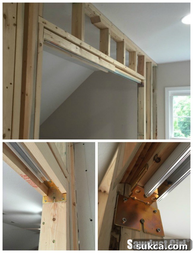 Securing the Pocket Door Header How to install a pocket door frame ~ https://sawdustgirl.com