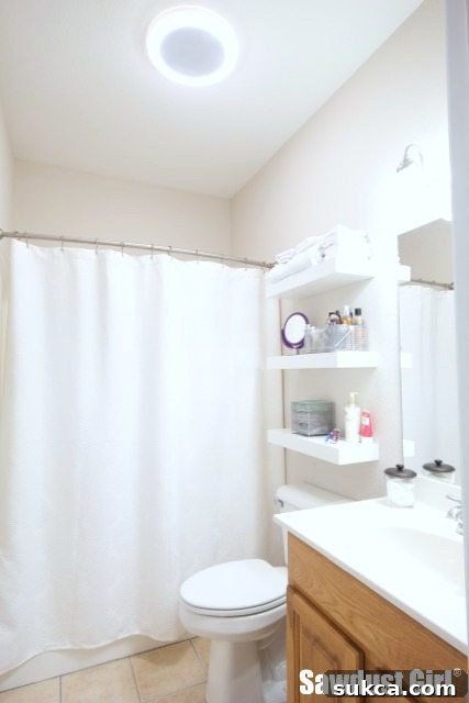 Small bathroom storage solution finished look
