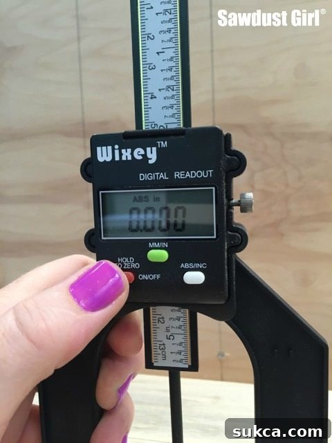 Confirmed zero reading on the digital gauge Digital height gauge display showing zeroed reading