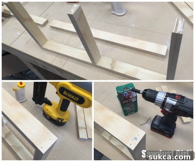 Floating Shelf Rib Construction Detailed shot of a constructed floating shelf rib, showing the precise joinery and secure screw placement.