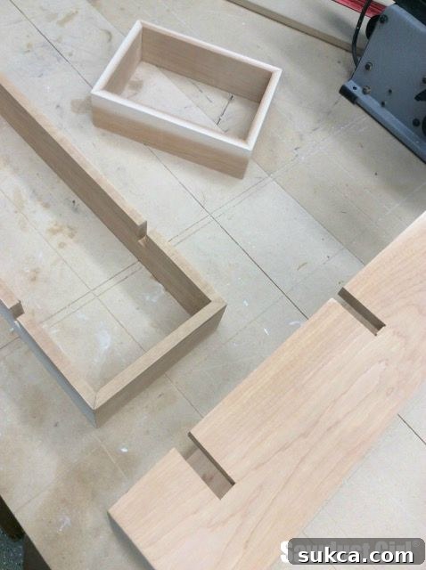 Grooves cut for interlocking shelf assembly