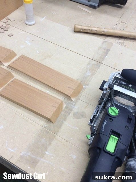 Boards marked for Festool Domino mortises