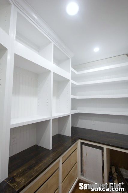 Architectural detail in a small space Closer view of pantry crown molding