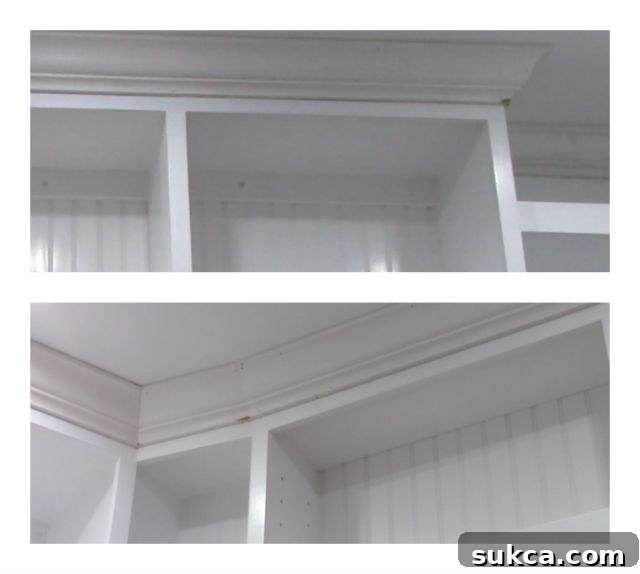 Repairing minor damage to crown molding Chipped crown molding after nailing mishap