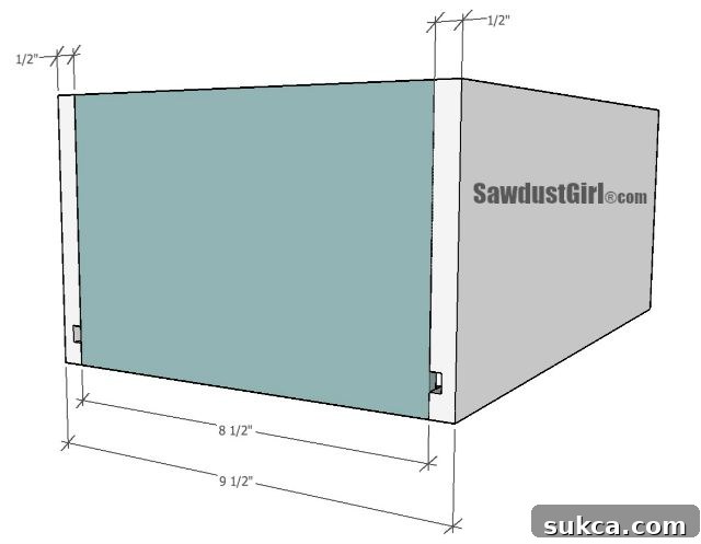 Constructing Drawers for Blum Tandem Slide Systems 7 Example of a correctly sized drawer box, demonstrating the relationship between side and front/back panel widths for Blum glides.