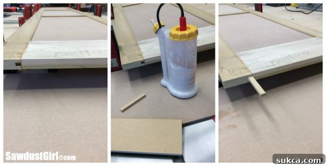Close-up of a wooden plug meticulously inserted into the panel groove for a clean, finished appearance.