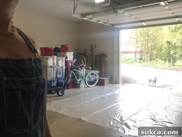 Moving the assembled spray shelter into the protected garage workspace, ready for paint operations.
