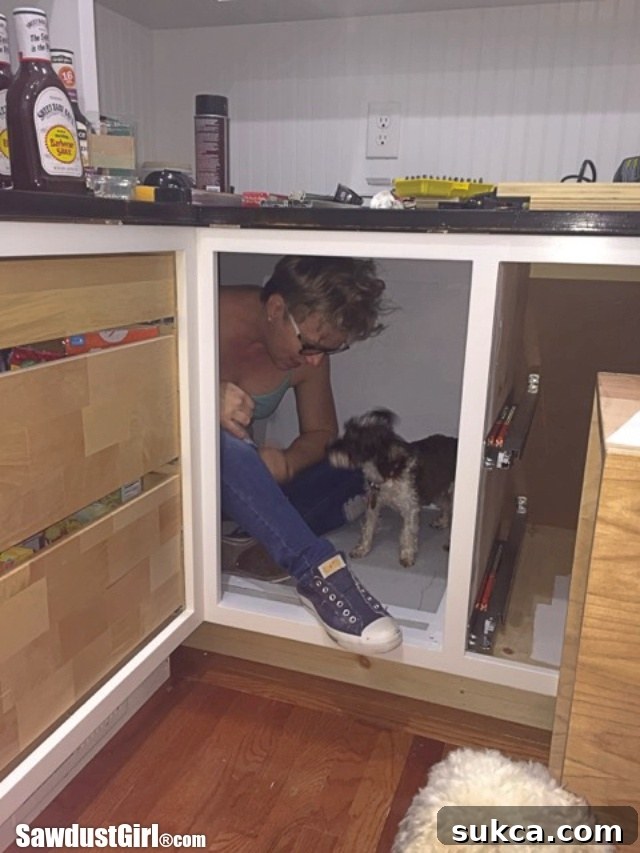 The original blind corner cabinet before its removal