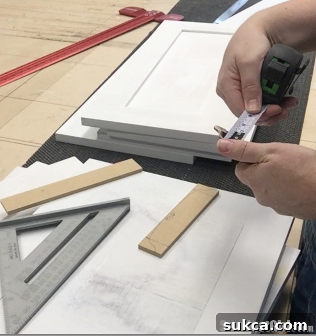 Precision challenges with MDF template Measuring and marking for drawer pull holes on MDF