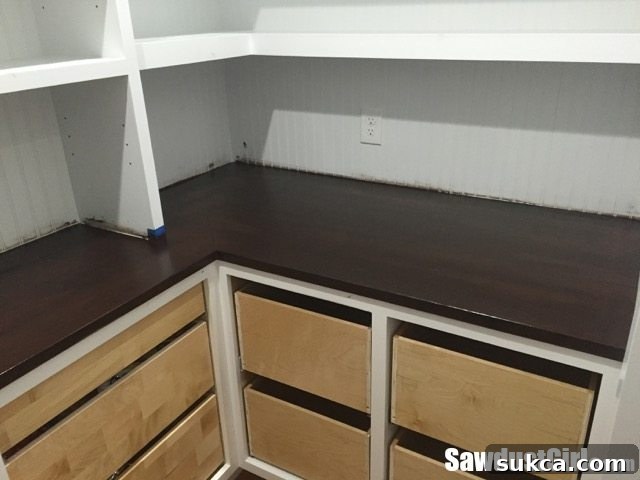 Refinishing wood kitchen countertops - First coat of Black Onyx