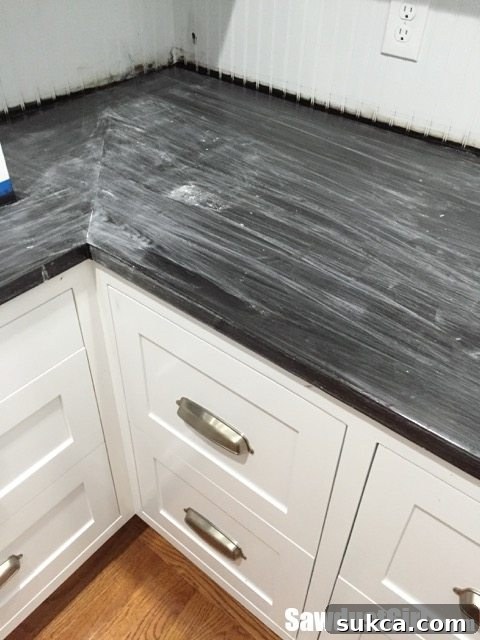 Refinishing a wood countertop - Surface after sanding poly