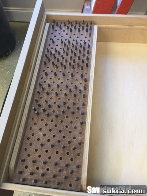 Quick-Access Sliding Drill Bit Organizer 18 Sliding Bit Storage Tray Installed and Gliding Smoothly in Drawer