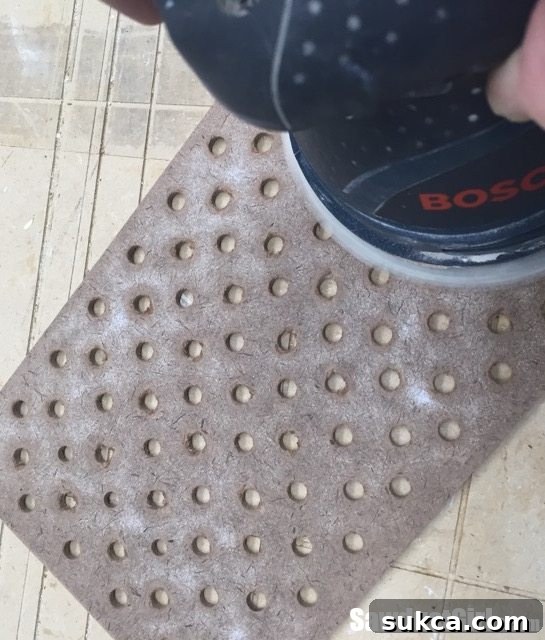 Quick-Access Sliding Drill Bit Organizer 8 Sanding the Melamine off Pegboard for a Smooth Bit Tray Finish