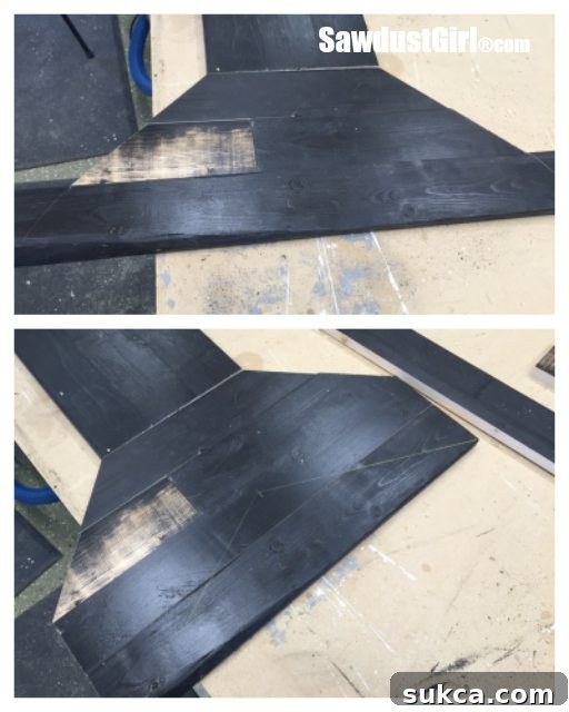 Constructing Pallet Wood Arrow Tail Assembling and refining the fletching for a large pallet wood arrow