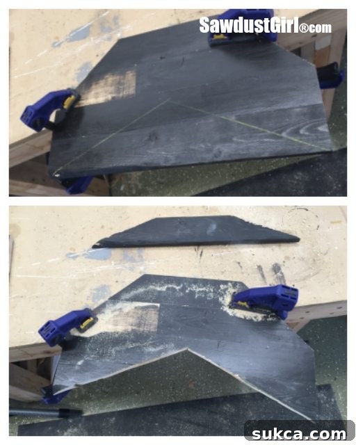 Jigsaw Cutting Arrow Tail Shaping the unique 'whale tail' fletching for a pallet wood arrow with a jigsaw