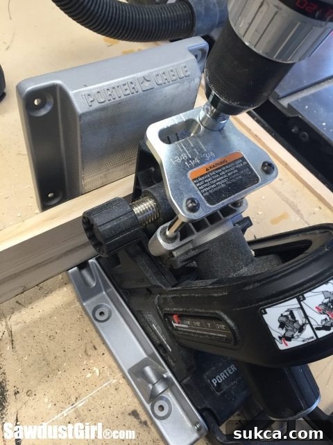 Pocket Hole Drilling for Wood Arrow Drilling pocket holes in pallet wood planks using a jig