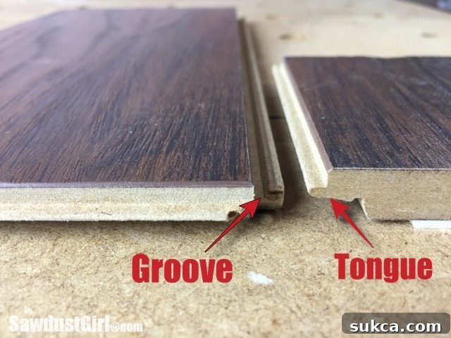 Close-up of Pergo laminate flooring tongue and groove system