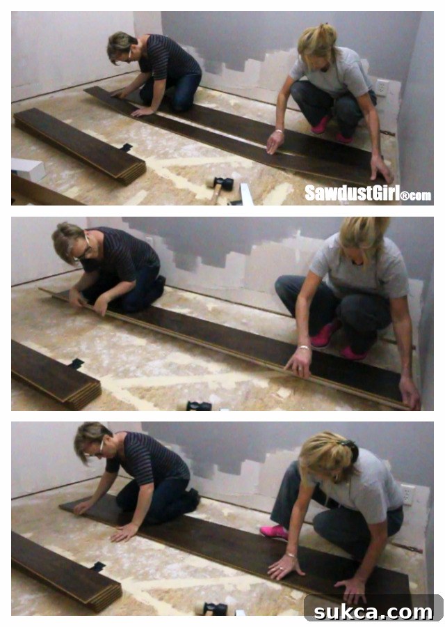 Installing subsequent rows of Pergo laminate flooring