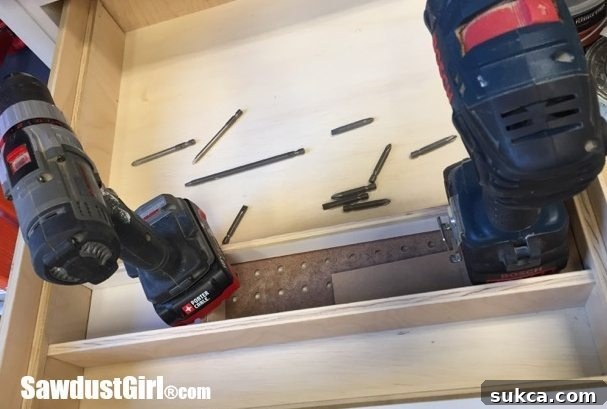 Drawer storage and organizer for driver bits.