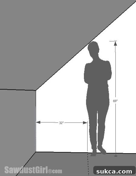 Detailed view of slanted ceiling in craft room